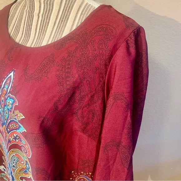 NEW Boho Dress XL BeBop Burgundy Multicolored Mandala pattern Mini Dress 1/2 Slv - Picture 7 of 16